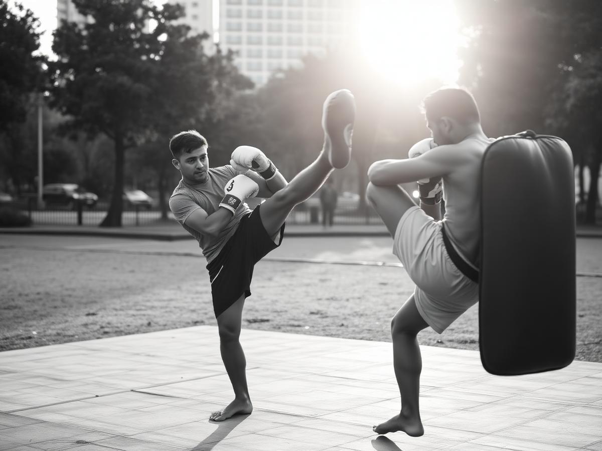 Treino de Muay Thai ao ar livre em parque de Curitiba